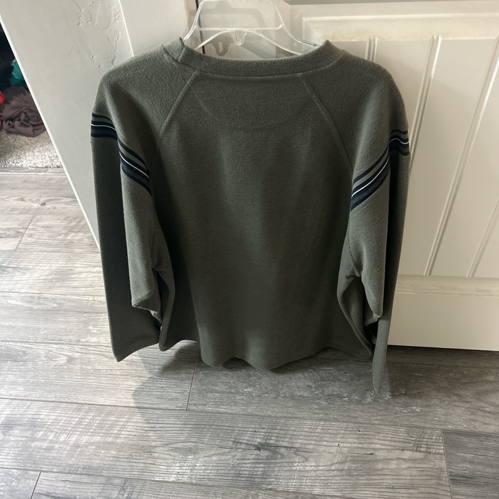 Men's Olive Sweater with Black Stripes - Picture 2 of 3
